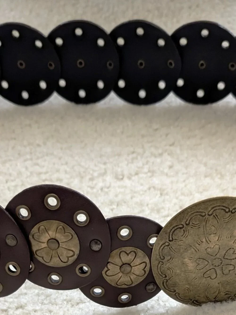 Vintage Boho Leather Brass Medallion Disc Belt